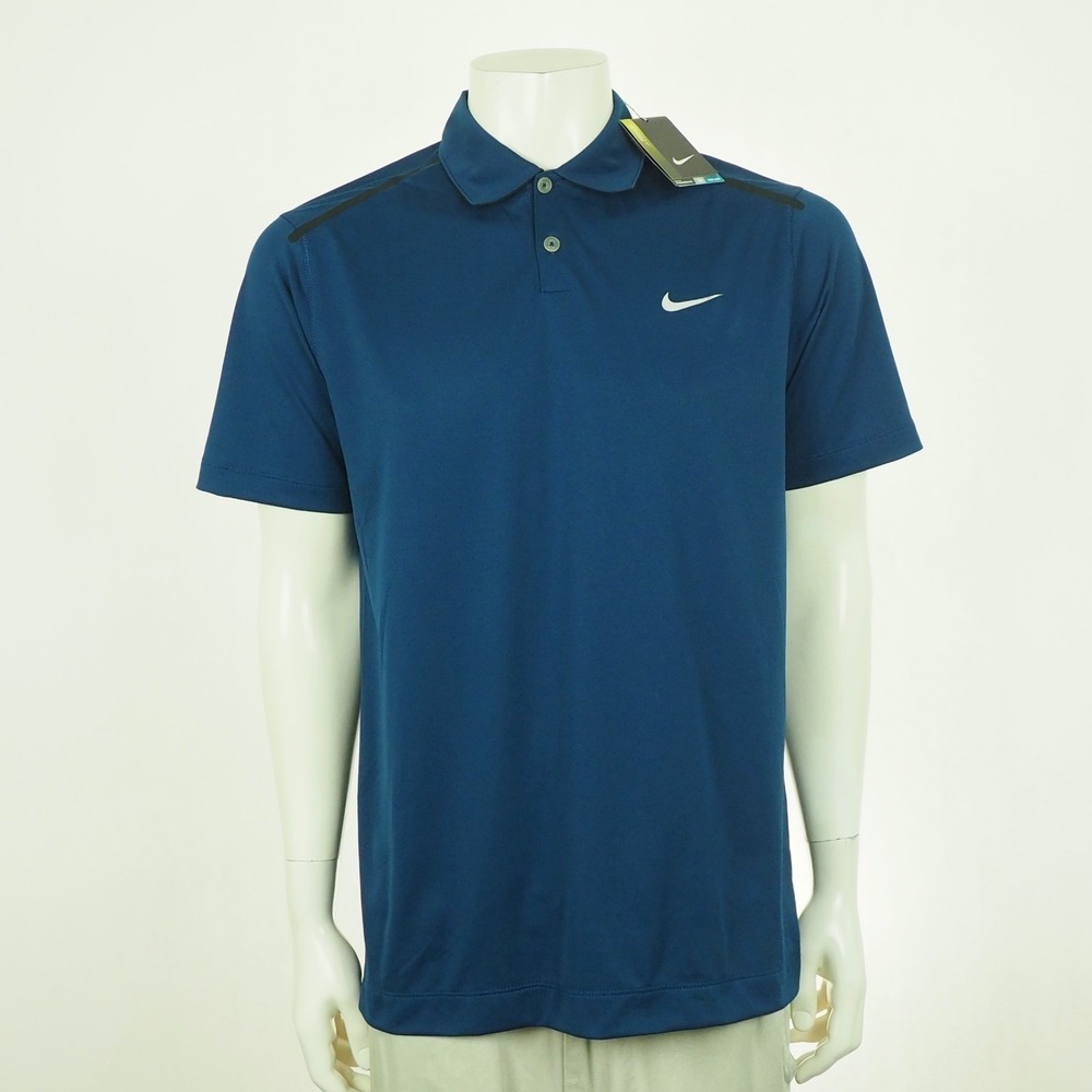 New Nike Golf Polo Shirt Mens Medium Dark Blue Dri-Fit Wicking Tour Performance